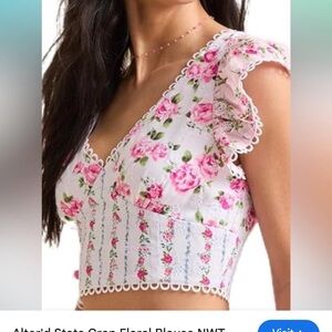 Altard State floral ruffle sleeve crop top